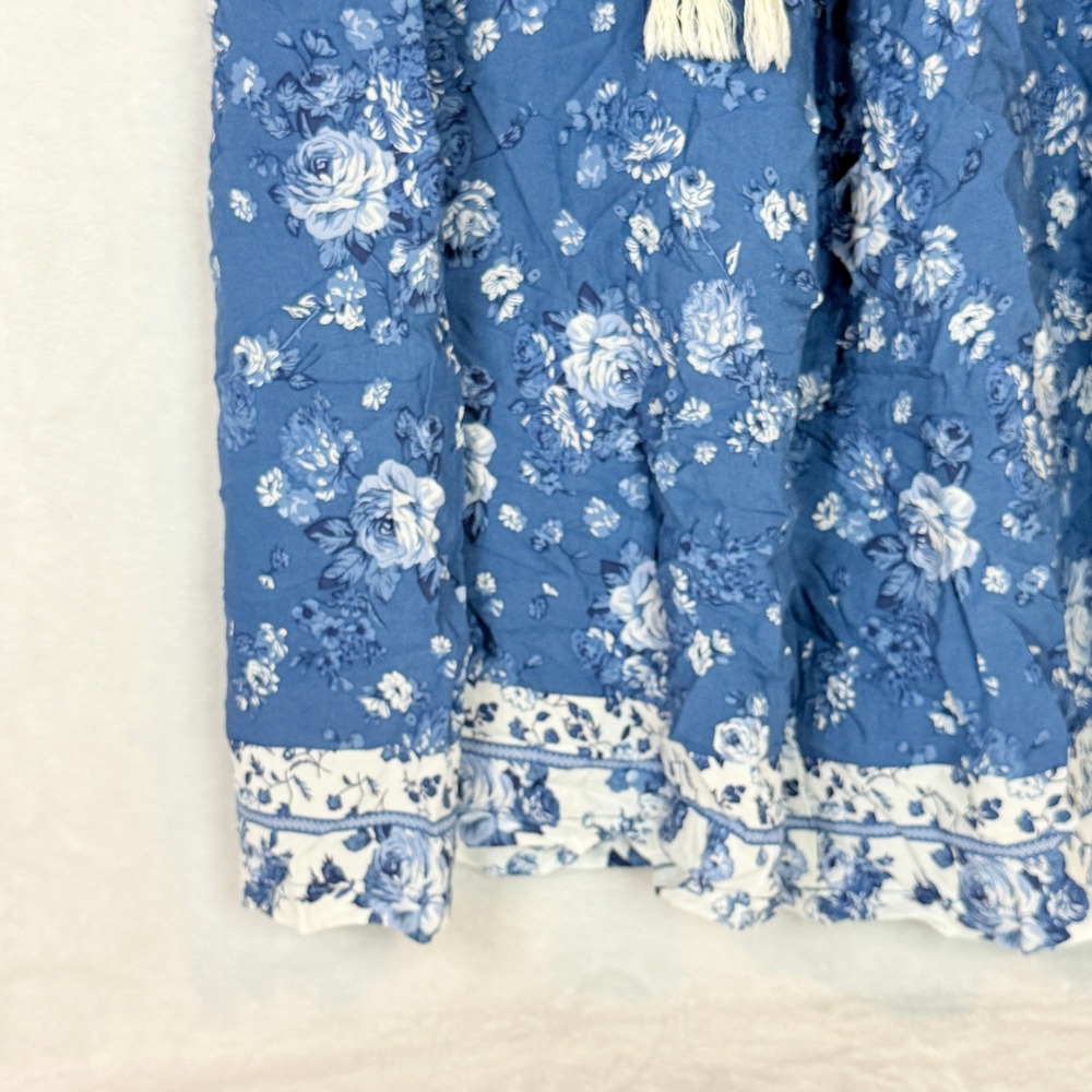 Simplee‎ Blue Floral Wrap Maxi Skirt Tassel Tie Boho Cottagecore Size S - Picture 5 of 11
